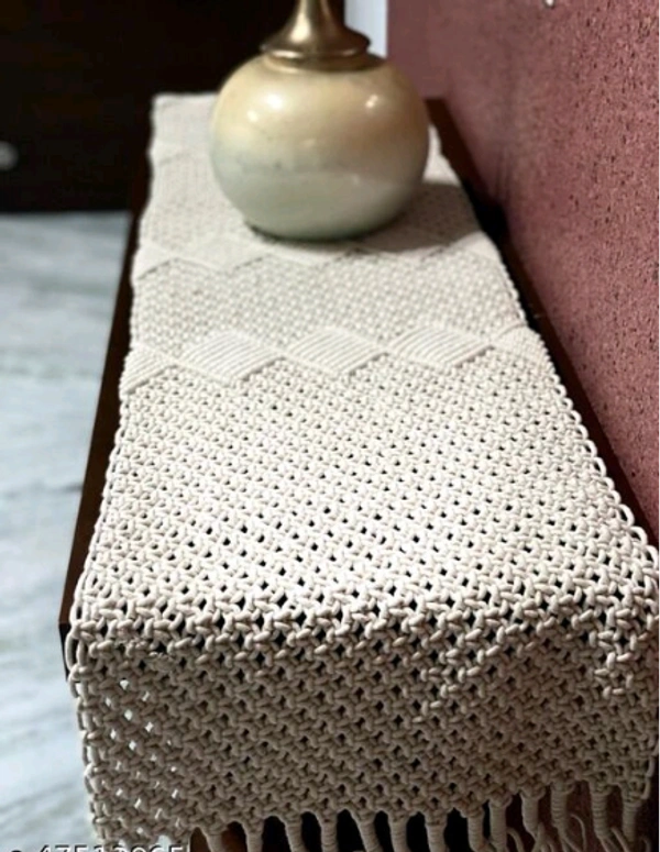 Unique Cotton Table Runner - Free Size, Cream, Cotton, Pack of1